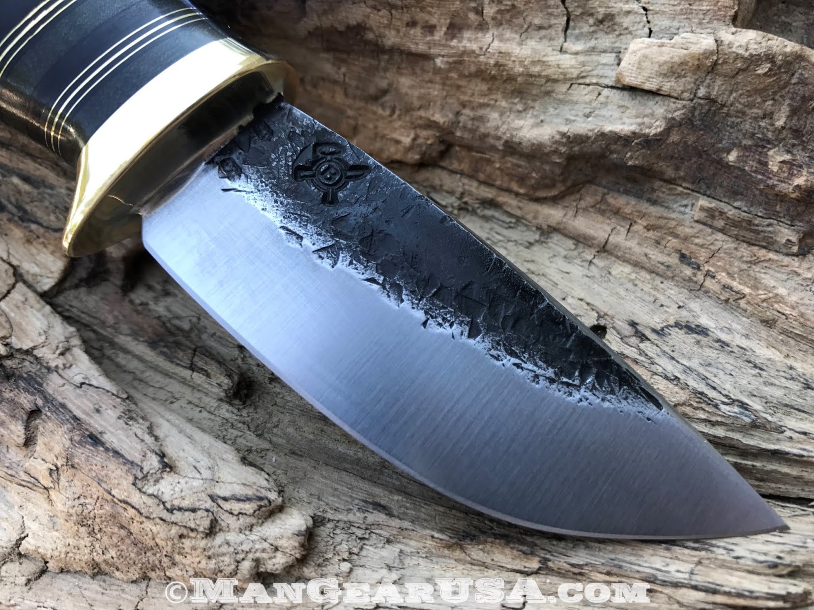 Man Gear Behring Made Knives Brass and Horsehide small Drop Point Hunter