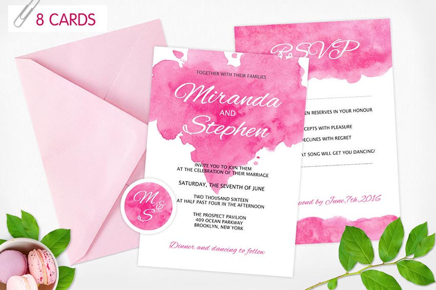 Watercolor Wedding Invitations 8 Cards