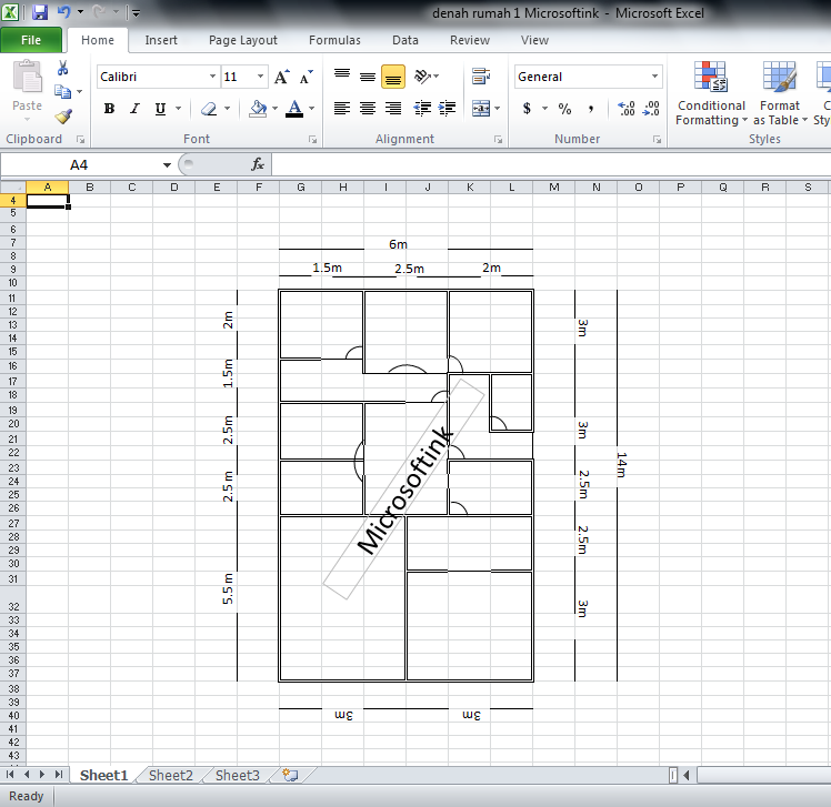  Membuat  Denah  Rumah dengan  Microsoft Excel Microsoftink