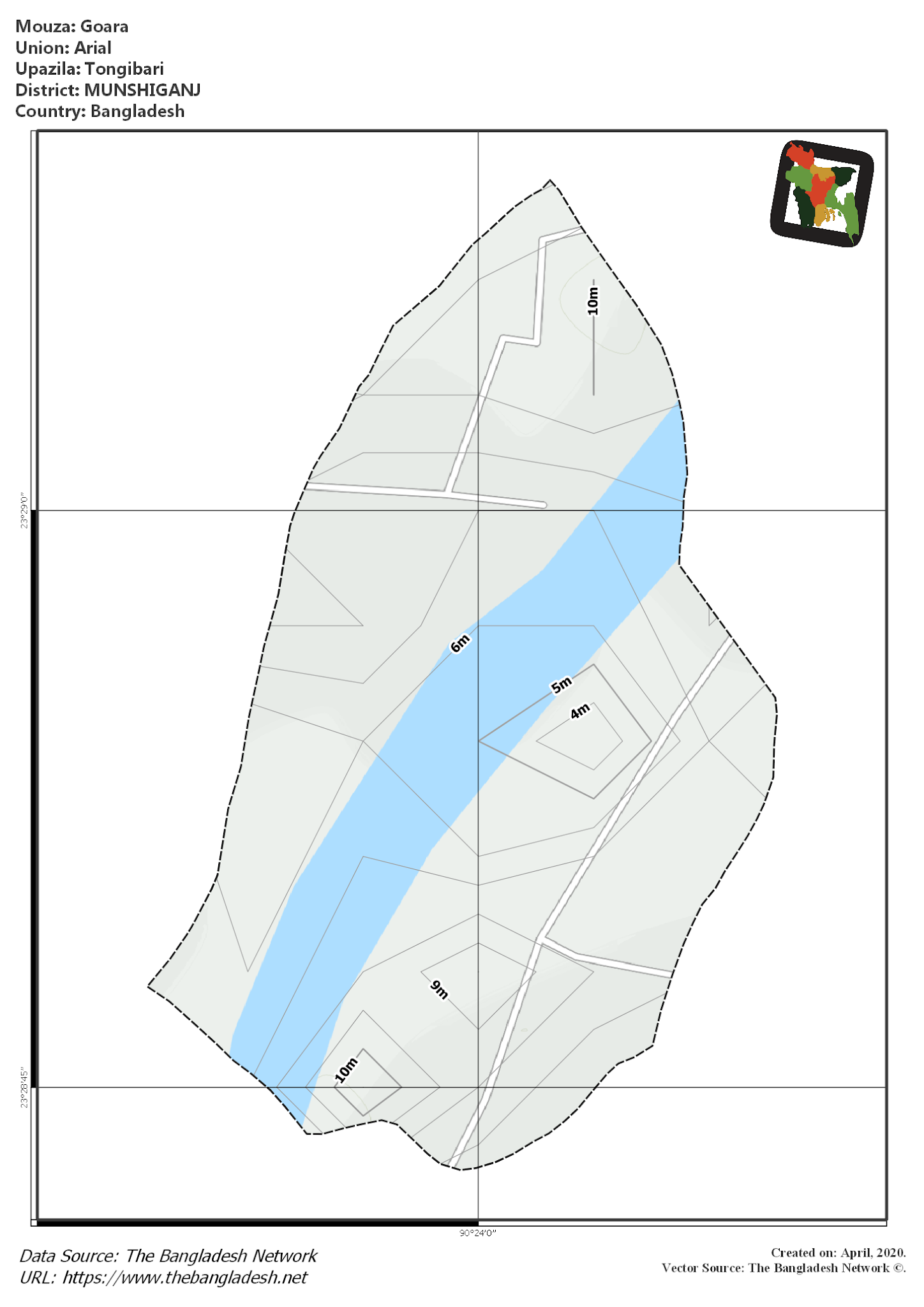 Map of Goara Mouza of Tongibari Upazila, MUNSHIGANJ, Bangladesh.