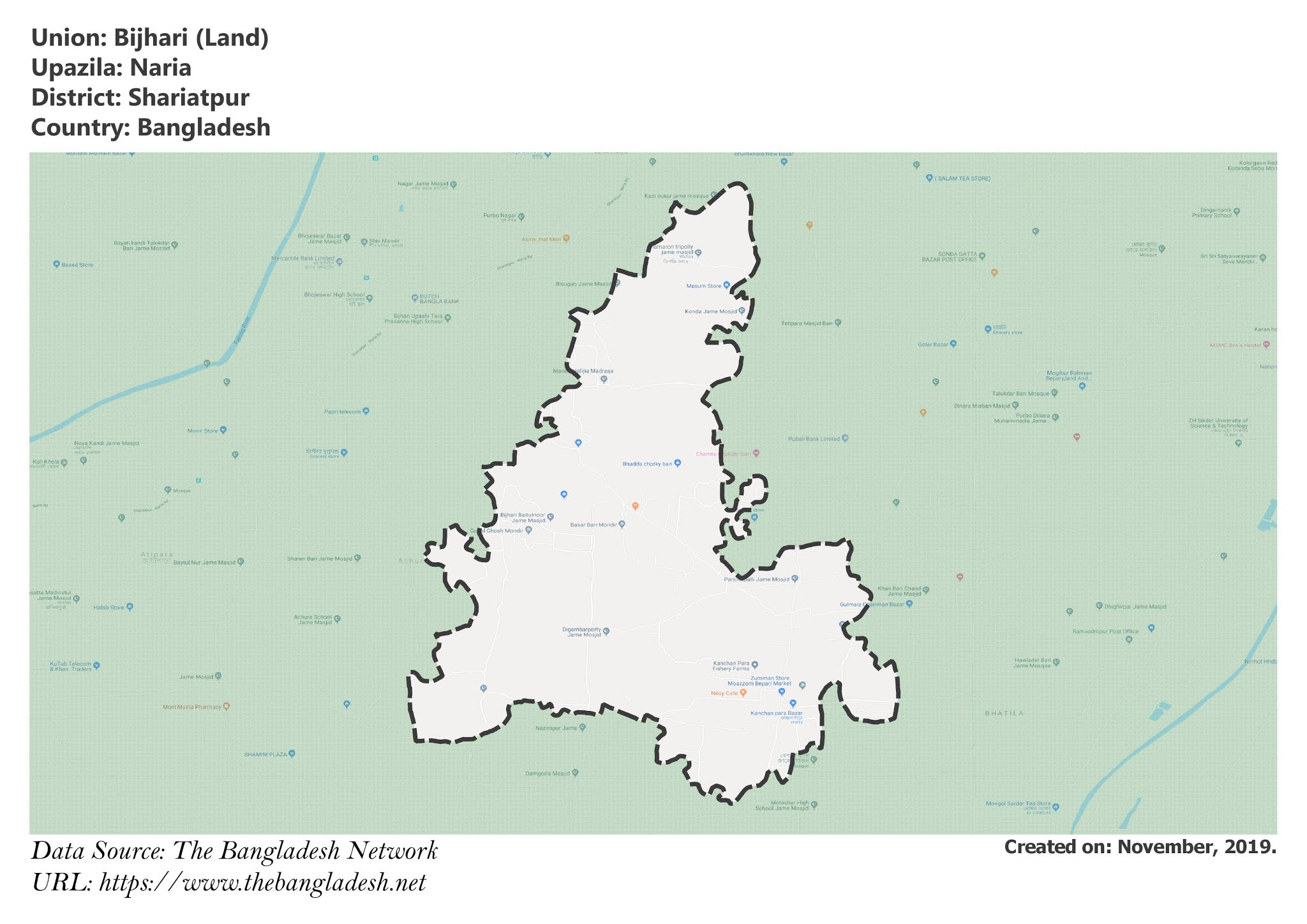 Map of Bijhari of Naria Upazila Map of Bijhari of Shariatpur, Bangladesh.