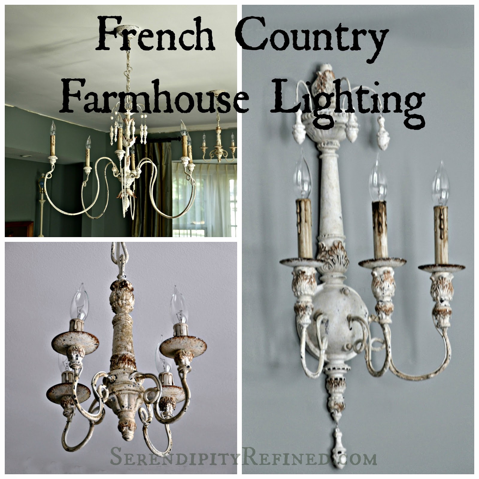 French Country farmhouse style chandeliers and sconces with resources
