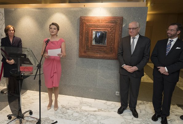 Duchess Stéphanie wore Paule Ka Pink Ruffle Dress from Fall 2017 collection at De Mains de Maîtres exhibition