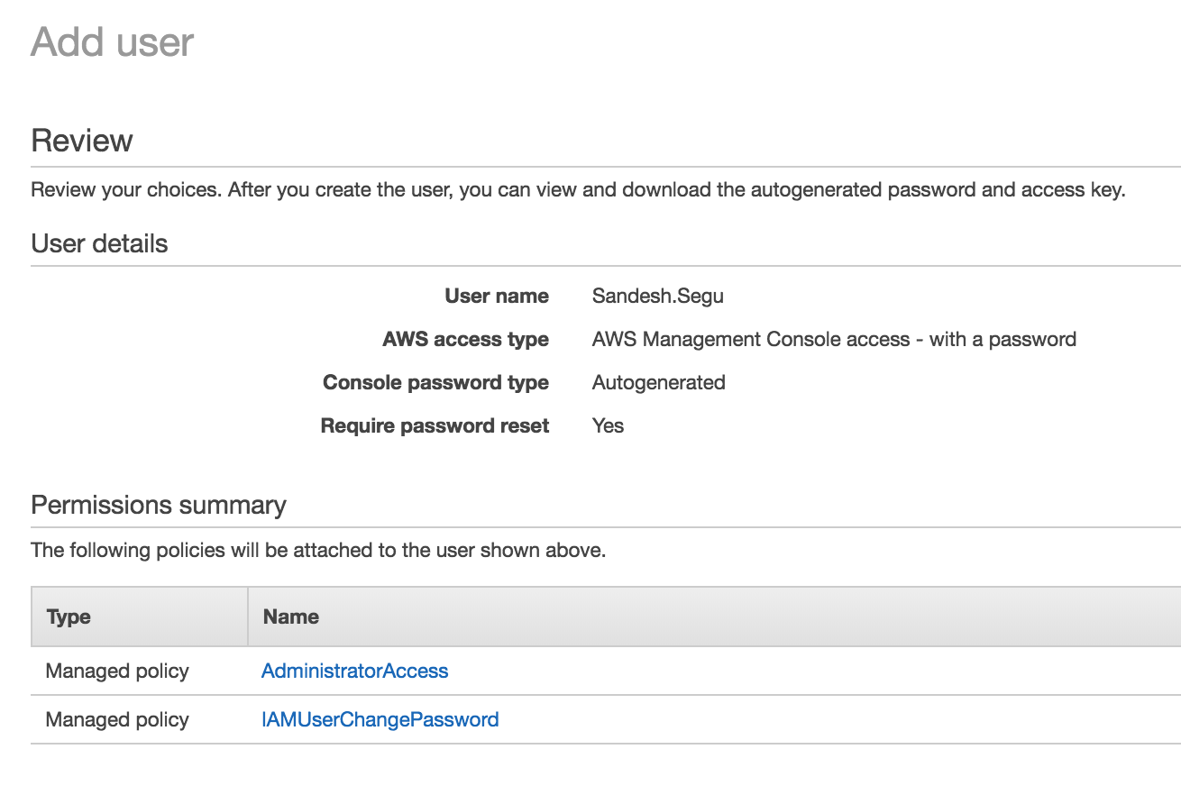 On choosing the option "Create User" this will now create a new user with the administrator rights
