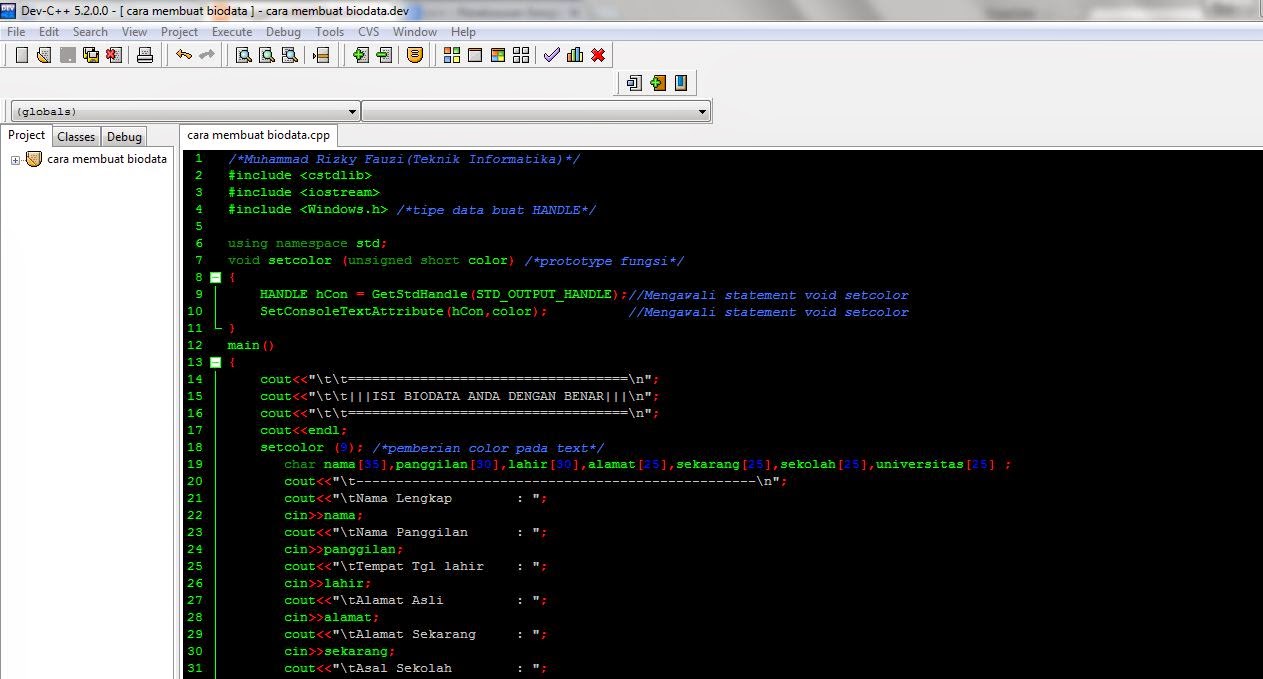 Coding Untuk Membuat Biodata Dengan Bahasa C++