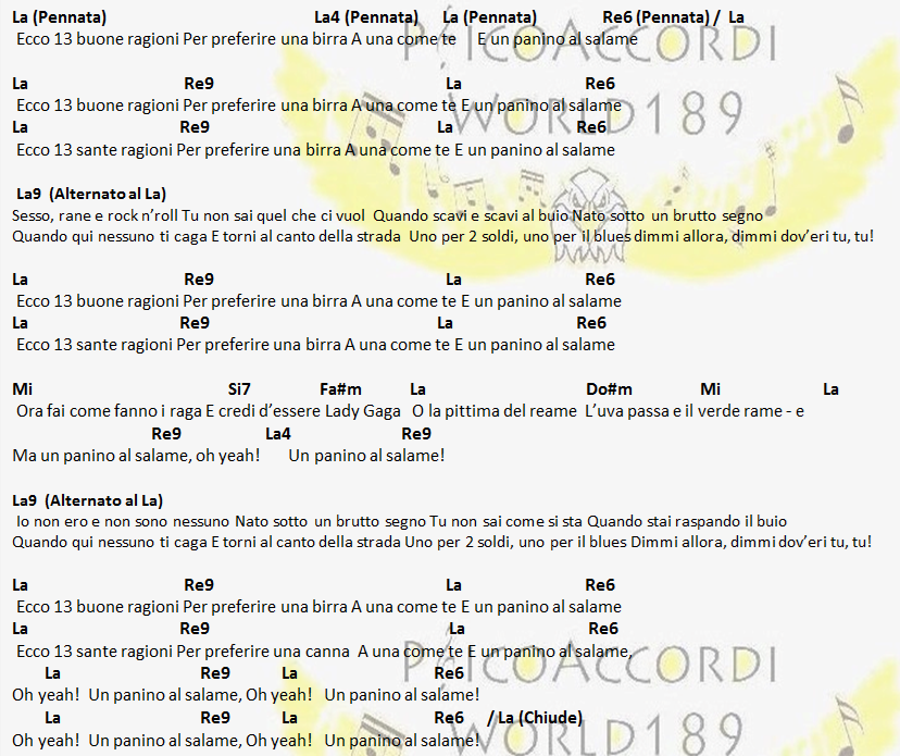 Per Uno Come Me - Negramaro - Accordi e Testo