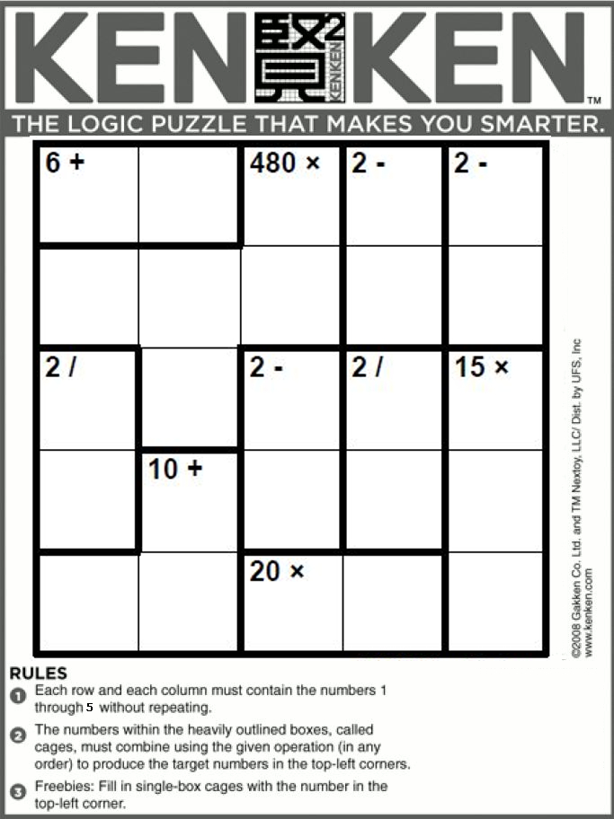 Webster's KenKen Puzzle Logic Revealed: KenKen Puzzle Number 4 - 5x5