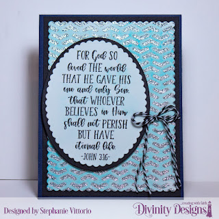 Divinity Designs Stamp:  John 3:16,  Mixed Media Stencil: Arrows, Custom Dies: Scalloped Rectangles, Scalloped Ovals, Ovals