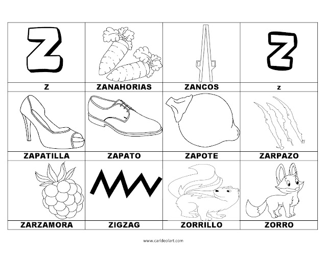Dibujos para colorear: Palabras con Z