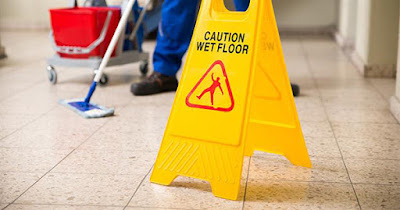 Wet floor sign in the workplace