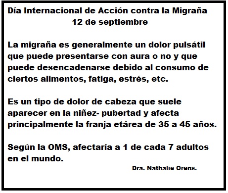 Datos de Migraña por la Dra. Nathalie Orens.