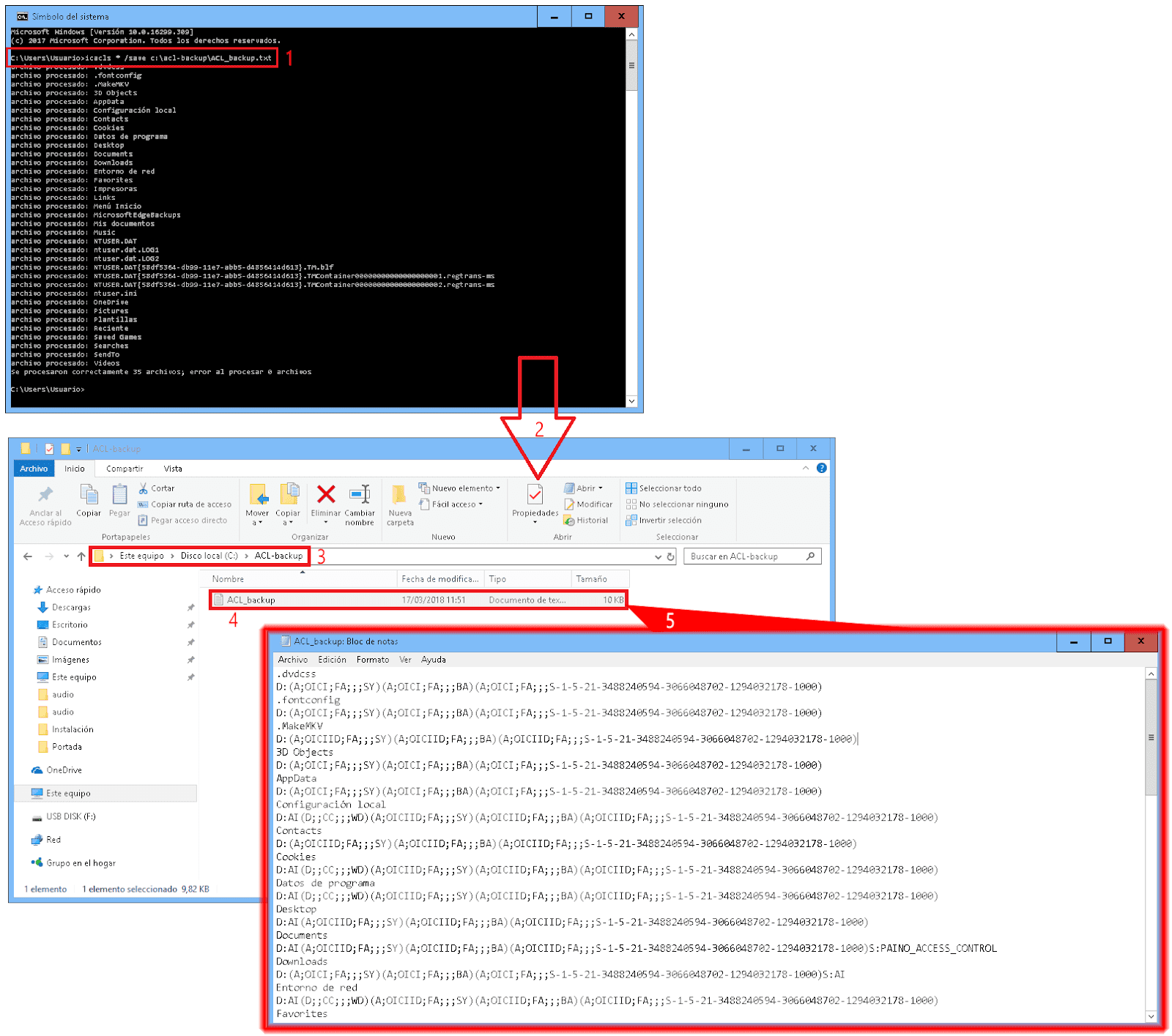 Pantallazos.es Windows Server ICACLS modificar permisos de sistema de