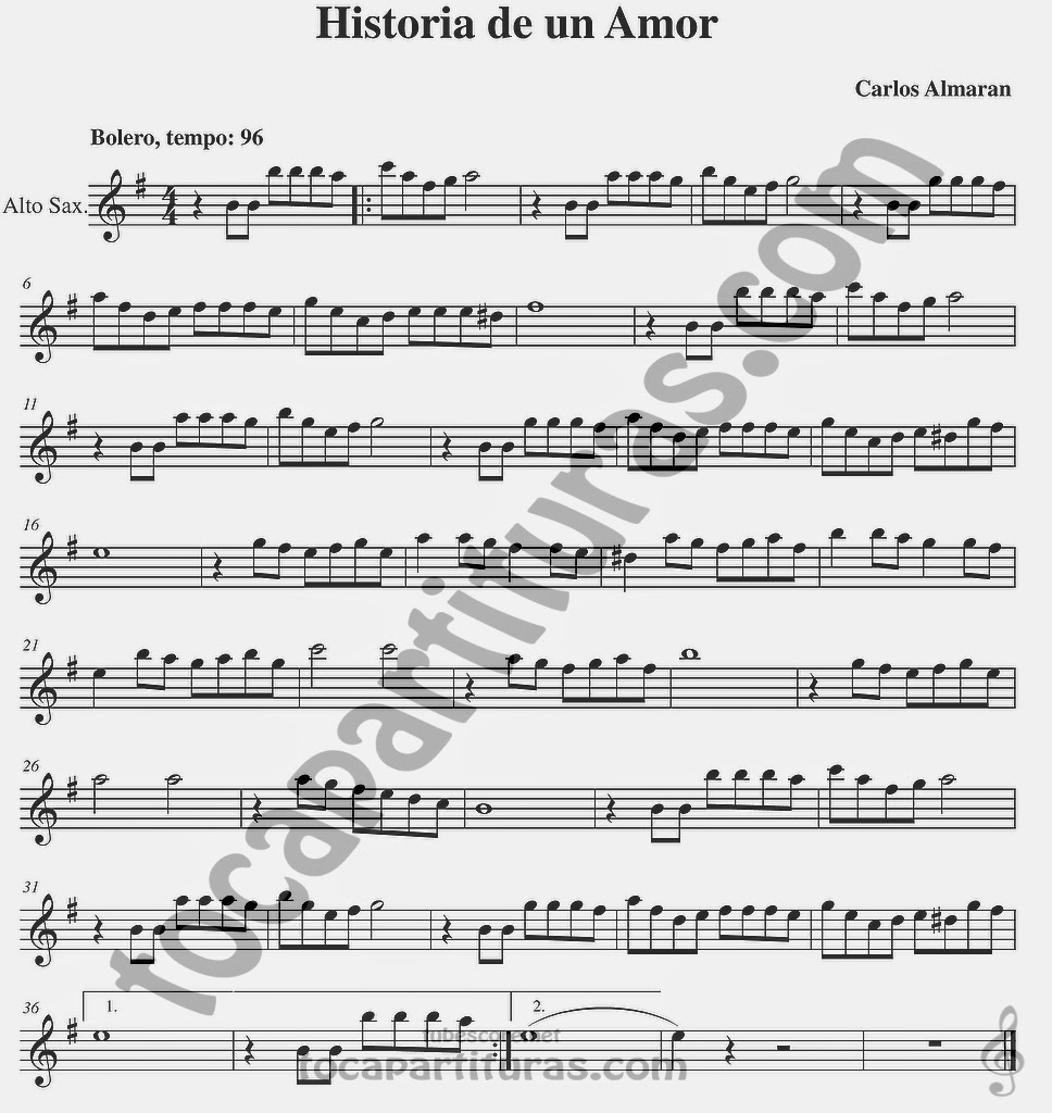 Historia De Un Amor Partitura De Flauta Violin Saxo Alto Oboe Trompeta Saxofon Tenor Soprano Sax Clarinete Tromp Partituras Saxo Alto Saxofon Saxo Alto
