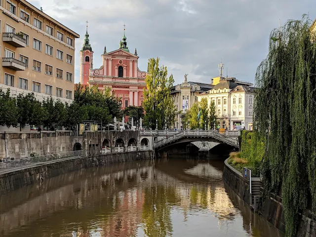 Ljubljana Slovenia: River and Ljubljana Cathedral