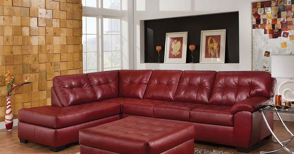 Minimalist Living Room with Cool Red Leather Sectional Sofa | Luhomes