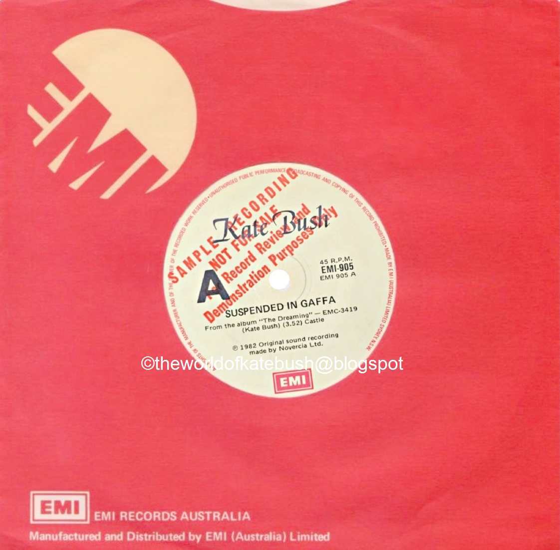 THE WORLD OF KATE BUSH Suspended In Gaffa Australia 7" Promo Single