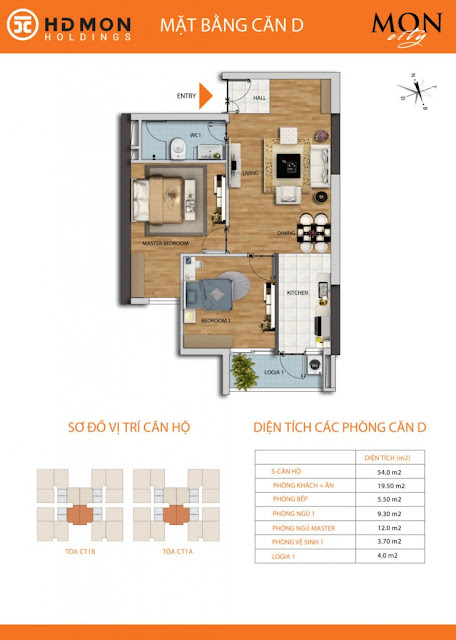 Căn hộ D chung cư Mon city Mỹ Đình- 54 m2 thông thủy Căn hộ D chung cư Mon city Mỹ Đình- 54 m2 thông thủy