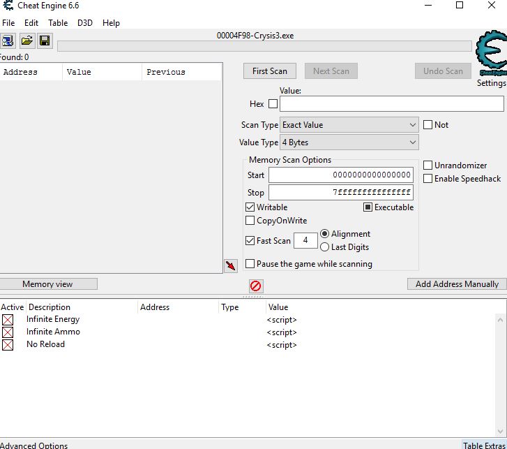 Game Hacks and trainers: Create Crysis 3 Cheat Engine script
