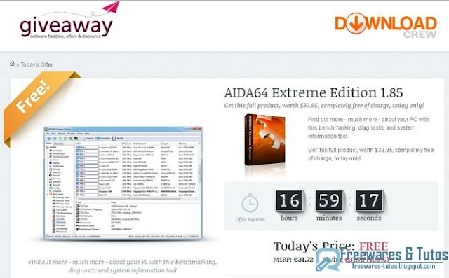 Offre promotionnelle : AIDA64 Extreme Edition 1.85 gratuit !
