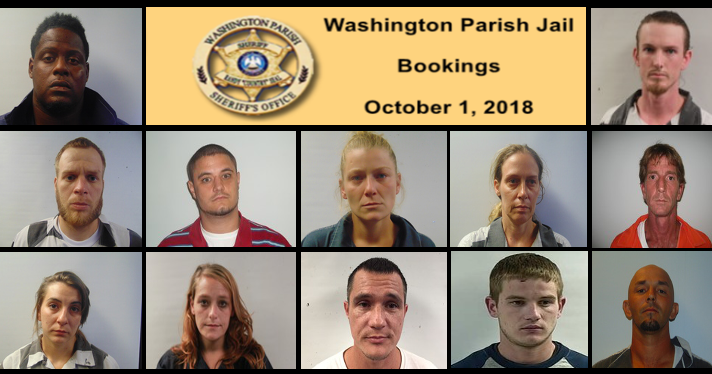 Washington Parish Jail Bookings for October 1, 2018.