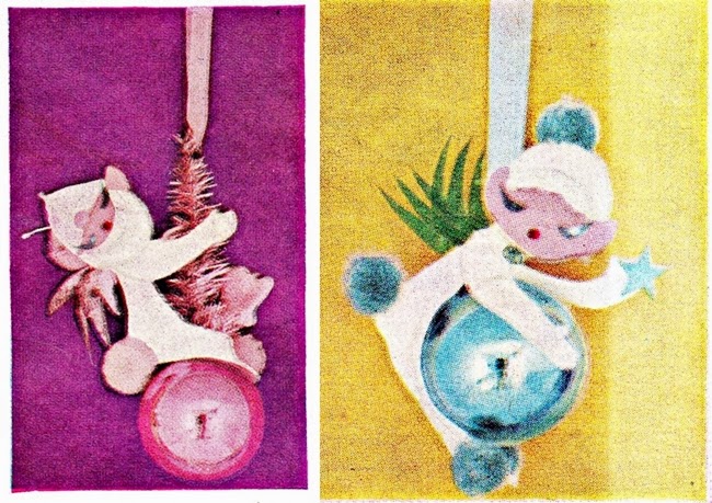 how to make retro kistchy 1950s pixie Christmas ornaments with free pattern download