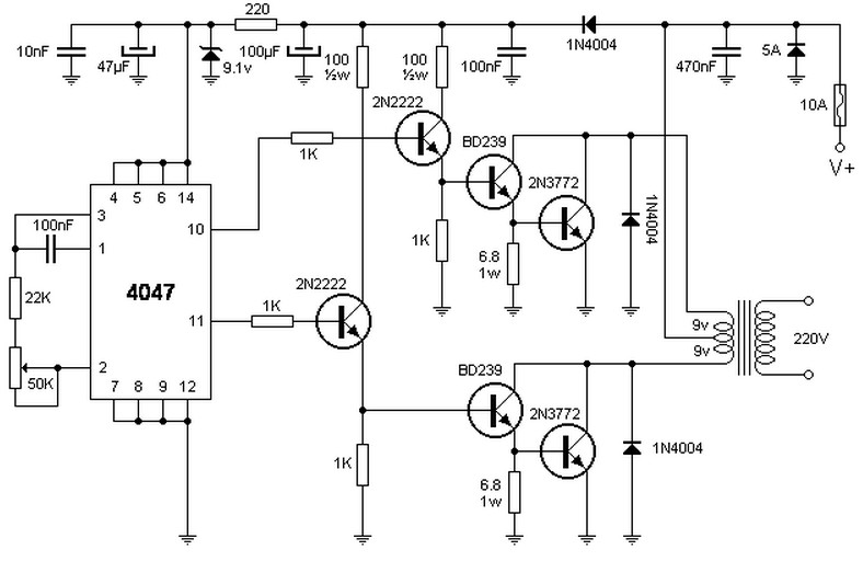 Simple 100W inverter 12V to 220VAC Circuit Diagram 2