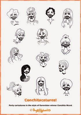 Conchitacatures! Party caricatures in the style of Eurovision winner Conchita Wurst.