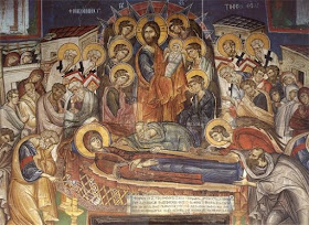 Η Κοίμηση της Παναγίας, Τοιχογραφία  καθολικού Ι.Μ. Βατοπαιδίου (1312 μ.Χ.)