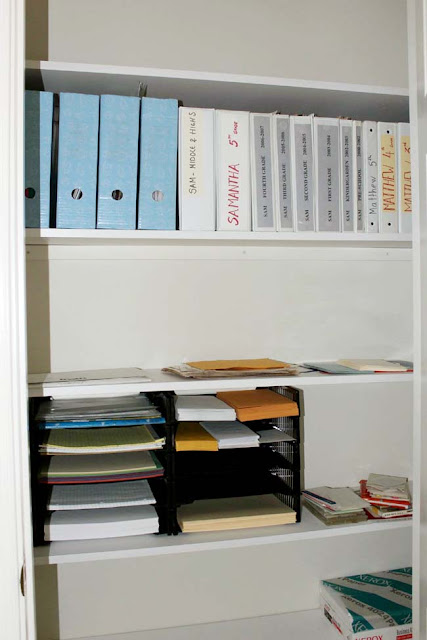 shelves in office closet getting organized