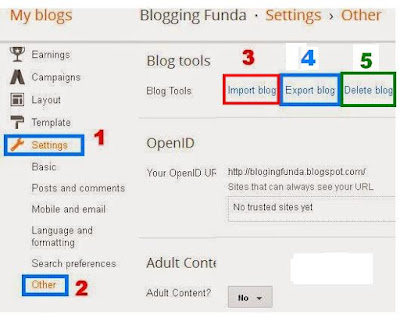 How to Import or Export or Delete a Blog by BloggingFunda