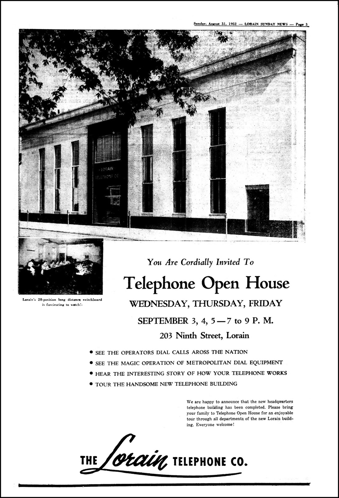 Brady's Bunch of Lorain County Nostalgia Sept. 1952 Lorain Telephone Open House