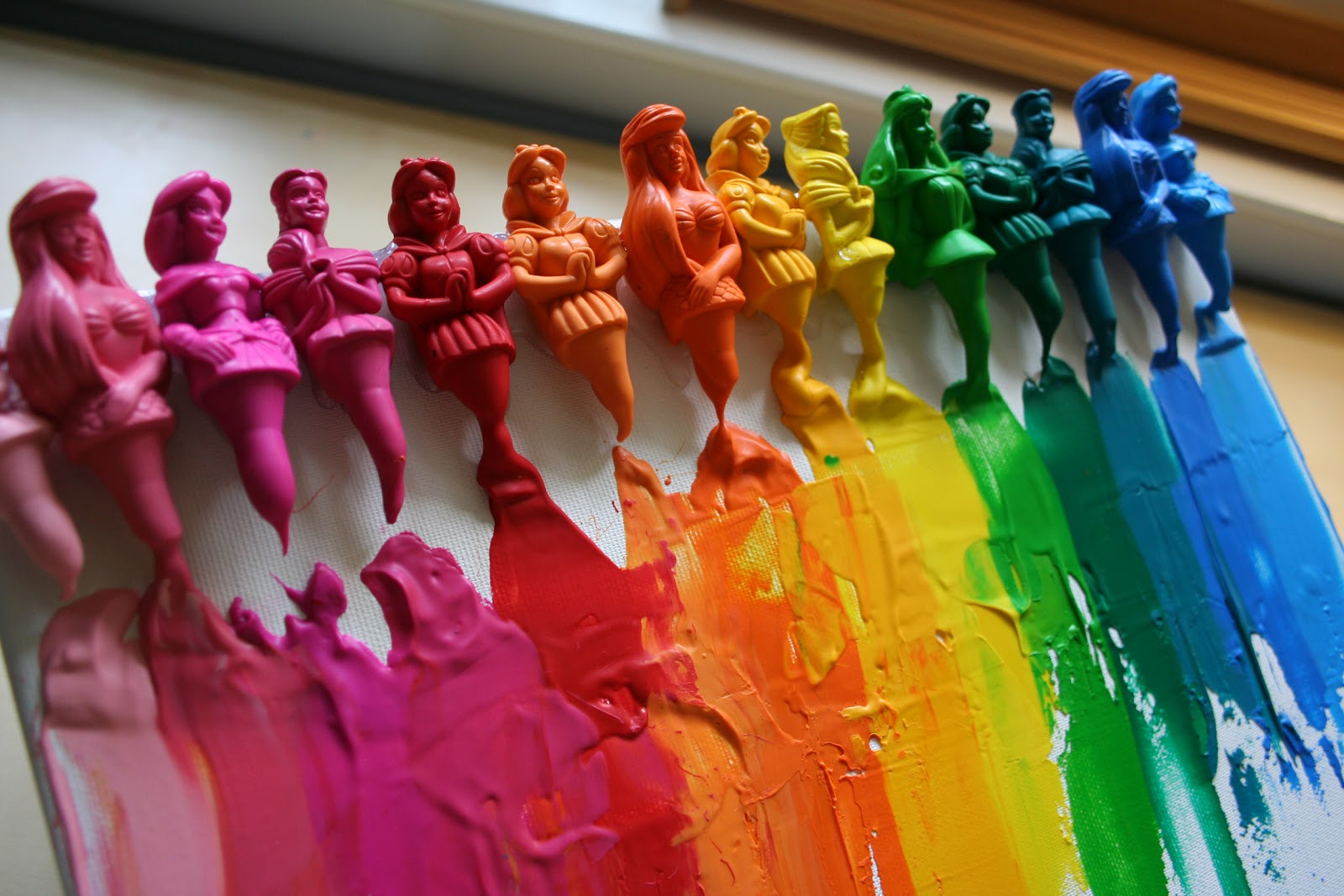 Pink and Green Mama * Melted Disney Princess Crayon Rainbow Canvas!