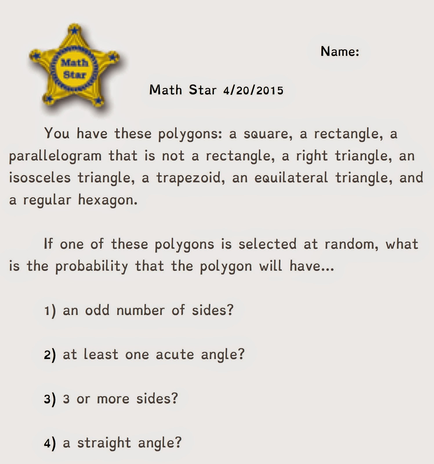 Howard Math Lab Middle School: April 2015