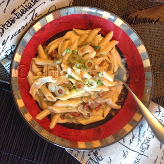 penne pasta, sundried tomatoes, olives