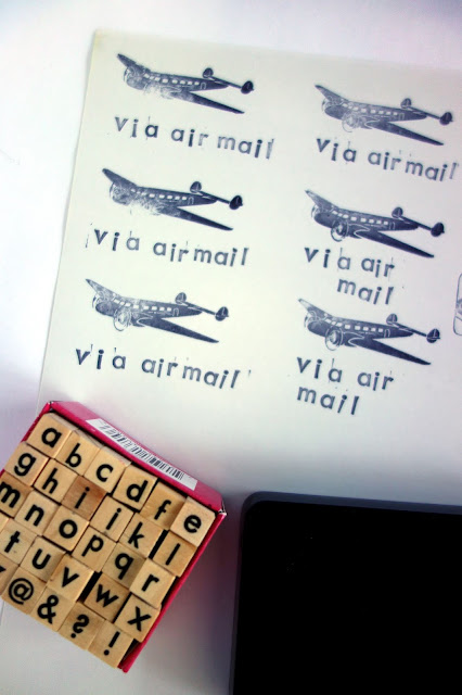 blah to TADA, crafts, handmade, stickers, handmade stickers, DIY stickers, adhesive paper, rubber stamps, ink pad, air mail, airplane, snail mail