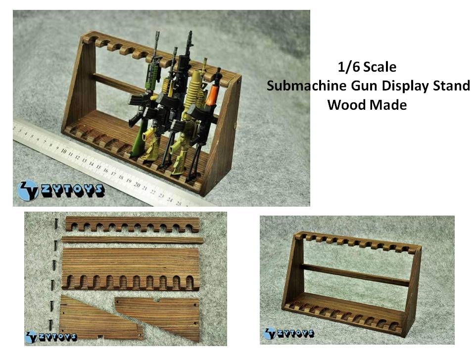 "Military Toys Zone" 1/6 Scale Submachine Gun Display Stand Wood Made