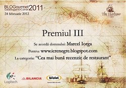 Premiul III <br>Cea mai buna recenzie de restaurant