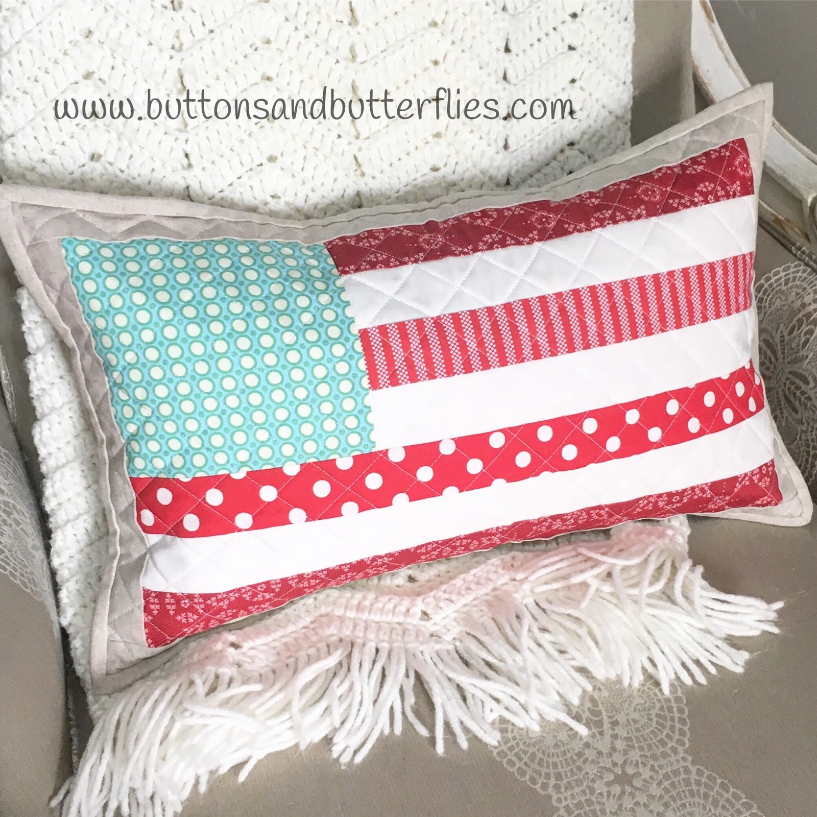 Buttons and Butterflies New Old Glory {Quilted Pillows}