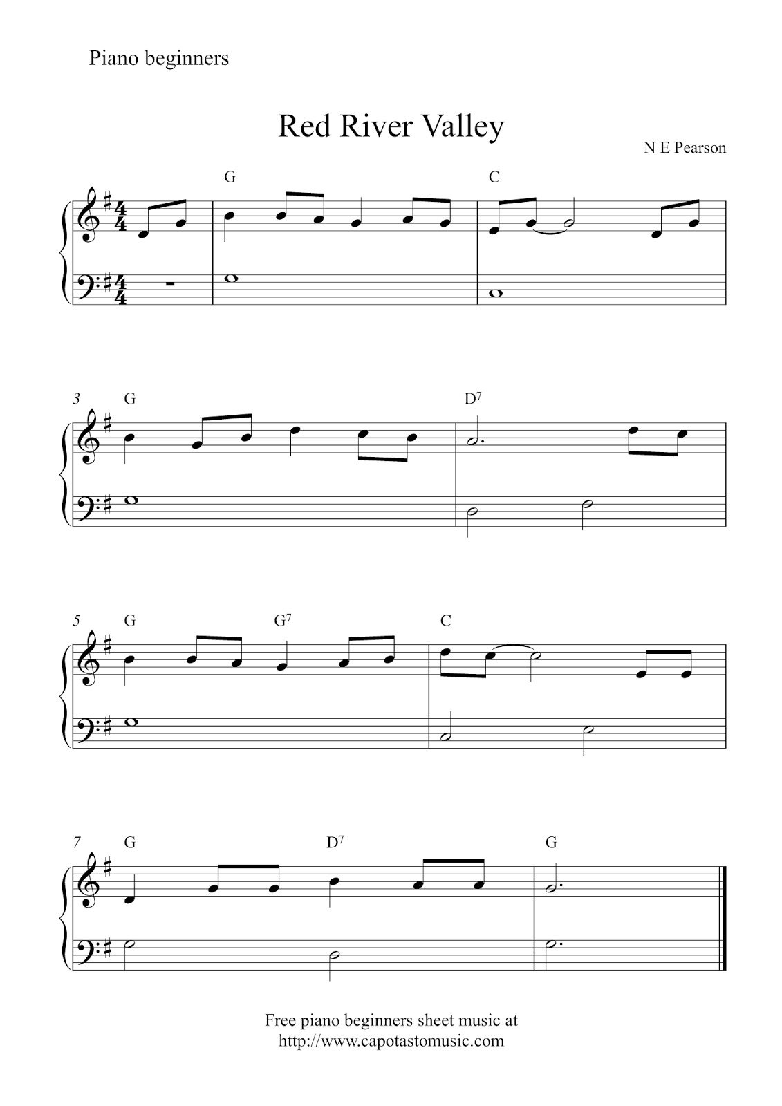 Free Easy Beginner Piano Sheet Music Red River Valley 