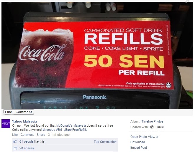 Mcdonald S Free Drinks Refills Are Now Rm0 50 Per Refill Thehive Asia Mcdonald S Free Drinks Refills Are Now