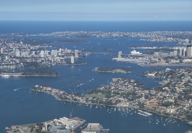 Foto desde el avión de la bahía de Sydney