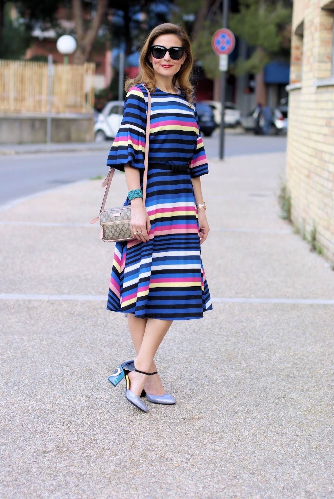 Striped midi dress and Giovanni Fabiani Mary Jane on Fashion and Cookies fashion blog, fashion blogger style
