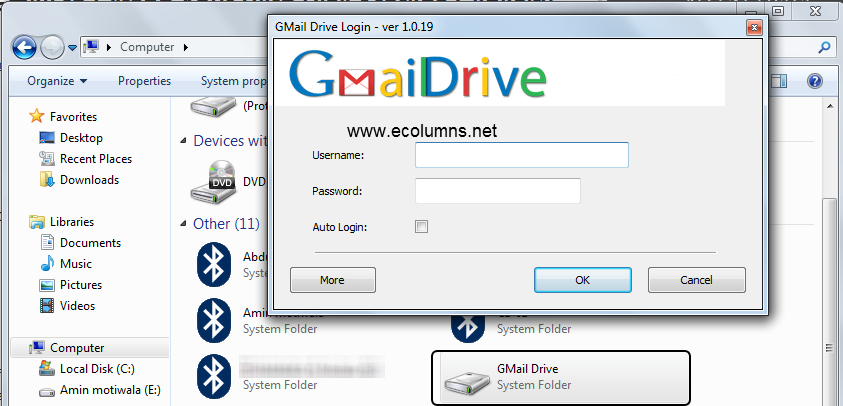 Increase Your Hard Disk Storage Capacity With Gmail Drive EColumns 