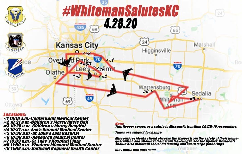Whiteman Bomber Kansas City Flyover Salute To Frontline Worker Schedule