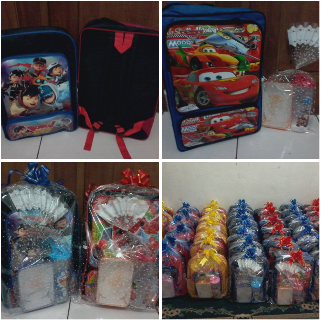 Souvenir ultah tas ransel sd + tumbler + tempat makan