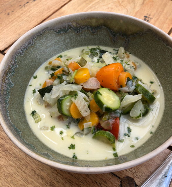 Bowl of chunky vegetable soup