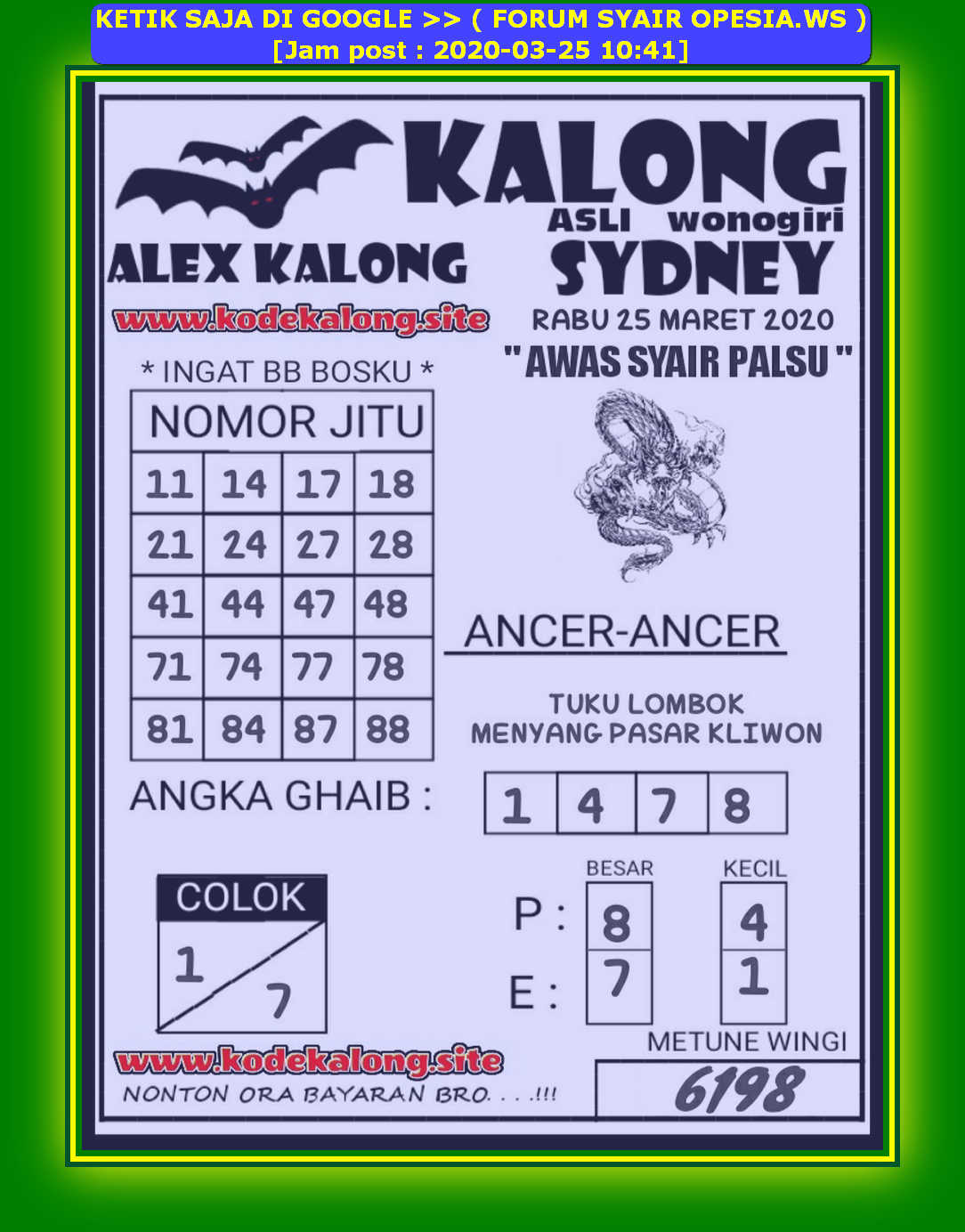 1 New Message Kode Syair Sydney 25 Maret 2020 Forum Syair Togel Hongkong Singapura Sydney