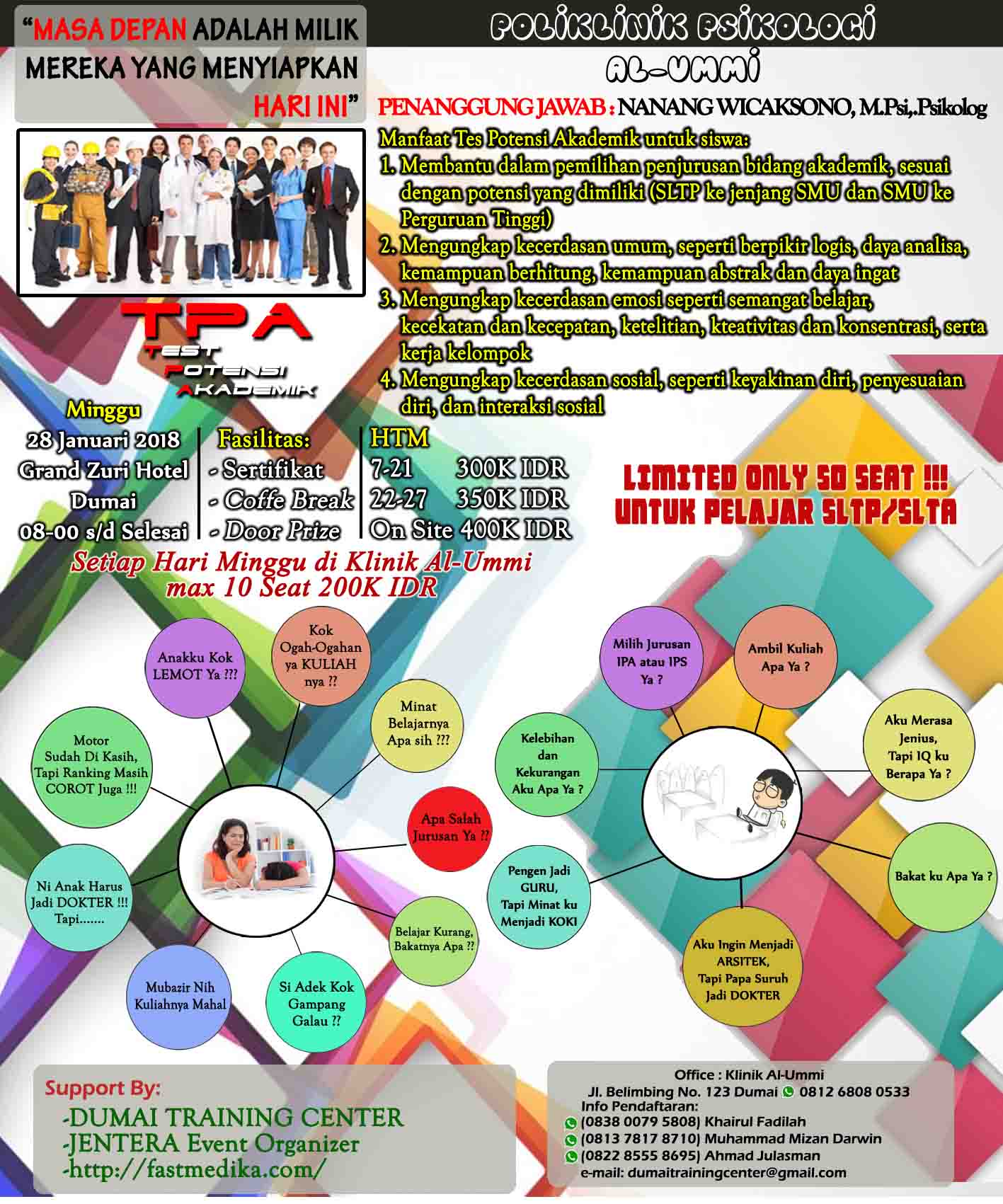 Brosur Tes Potensi Akademik (TPA) Poliklinik Psikologi Al-Ummi Contoh Banner, Spanduk, Logo dan Brosur Usaha