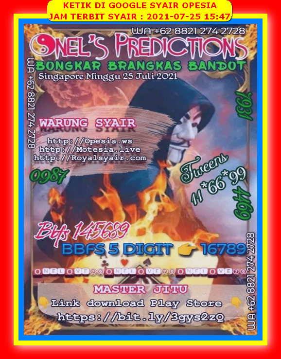 Syair Sgp Hari Ini Minggu 25 Juli 2021 Opesia Official