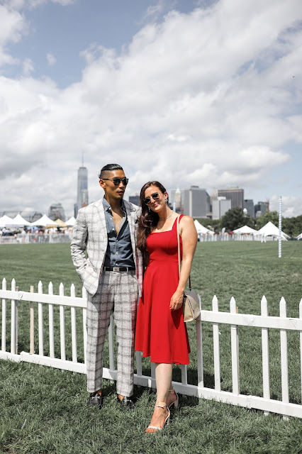 Leo Chan wearing Windowpane Suit to Polo Match with Alicia Mara | AMFW Interracial Couple